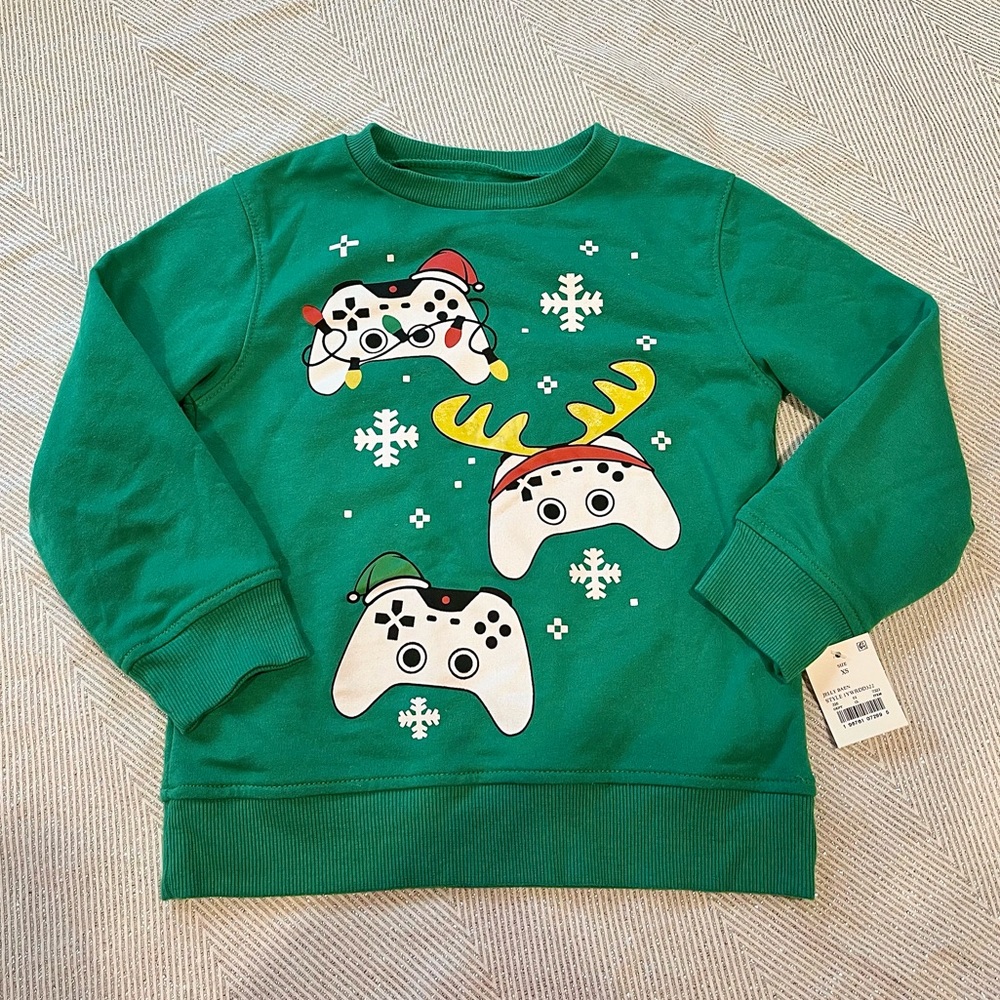 Green Gamer Ugly Christmas Sweater Kid’s XS